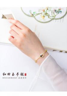 天然和田玉14k包金手链简约轻奢女复古风手串���财平安扣转运手链
