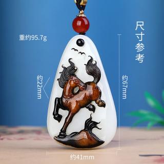 和玉谣收藏级和田玉黑皮巧雕马到成功吊坠三色俏雕男女款送礼佳品附证