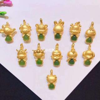 3d硬黄金镶和田玉十二生肖足金镶嵌和田玉吊坠精选优质心形碧玉男女宝