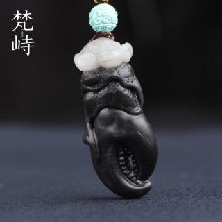 梵峙和田玉青花墨玉螃蟹夹子八方来财挂件吊坠黑白分明送证书 默认