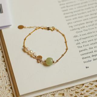 时尚和田玉珠项链女14k包金简约锁骨链2021年新款
