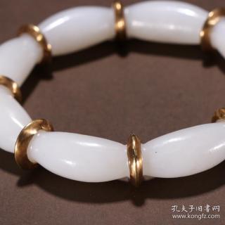 清代 和田玉包金竹节纹手镯