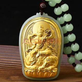 miflame和田玉十二生肖本命佛观音吊坠男士金镶玉守护神女款和田玉项